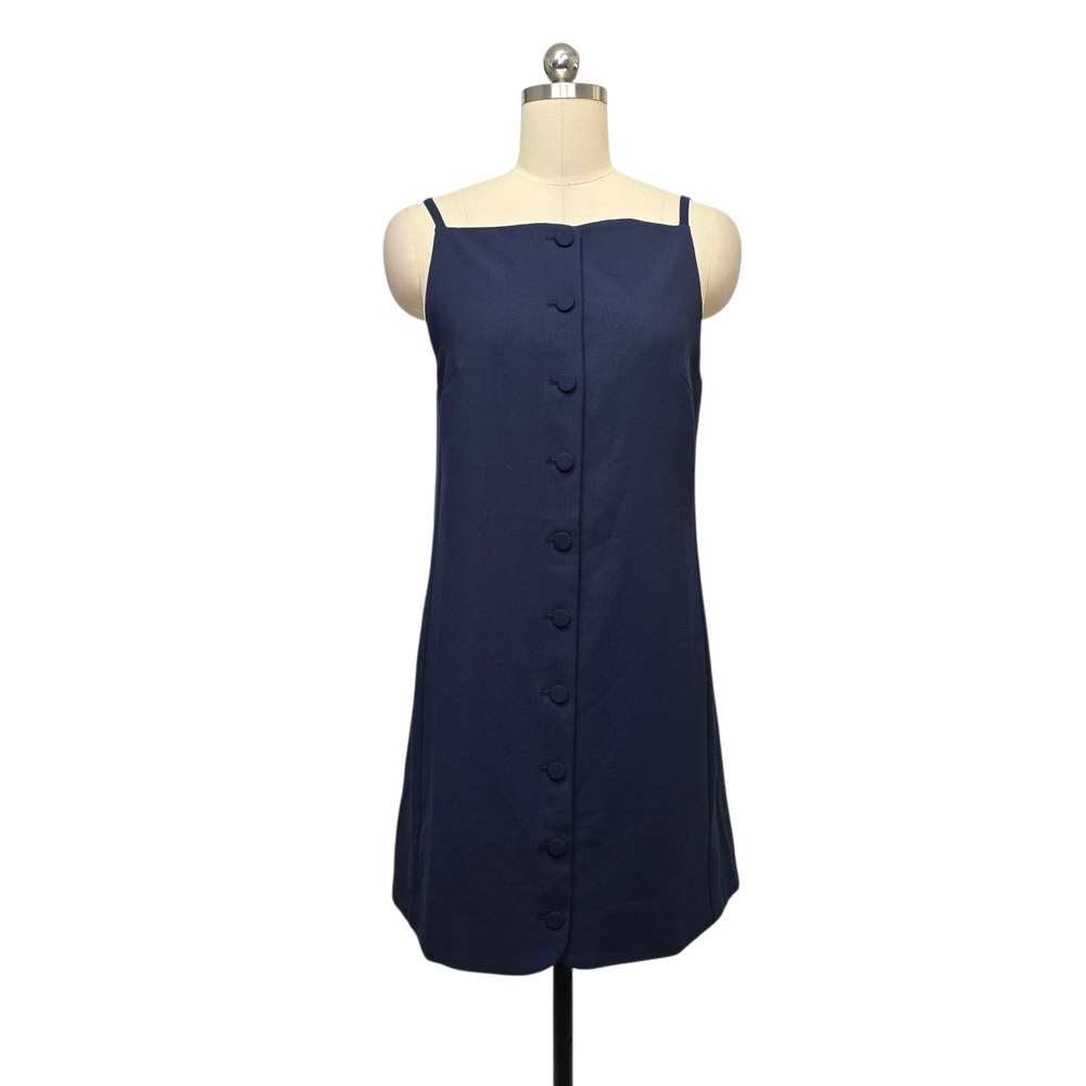 Madewell Navy Blue Wool Blend Button Front Square Neck Mini Shift‎ Dress Size 6